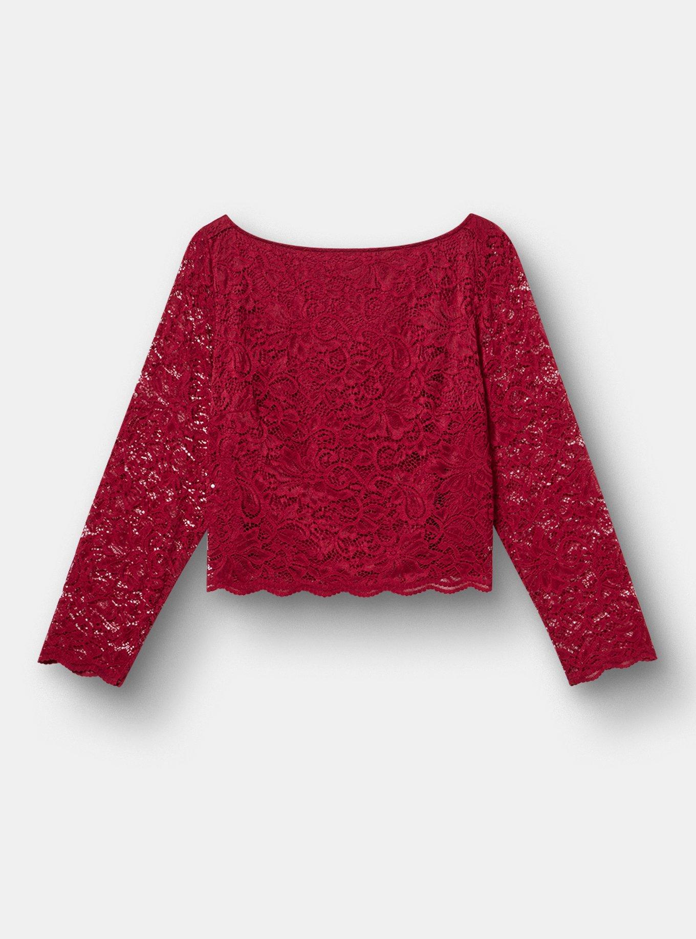 Studio Stretch Lace Crop Top, RUMBA RED, flat