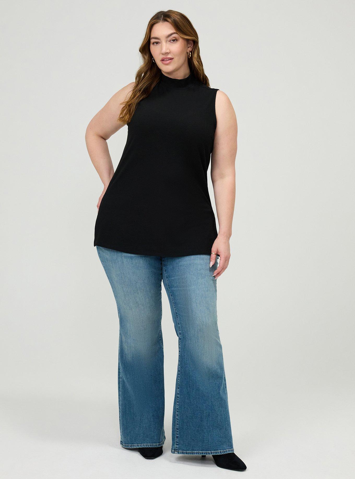 Super Soft Rib Mock Neck Side Slit Tank, DEEP BLACK, alternate