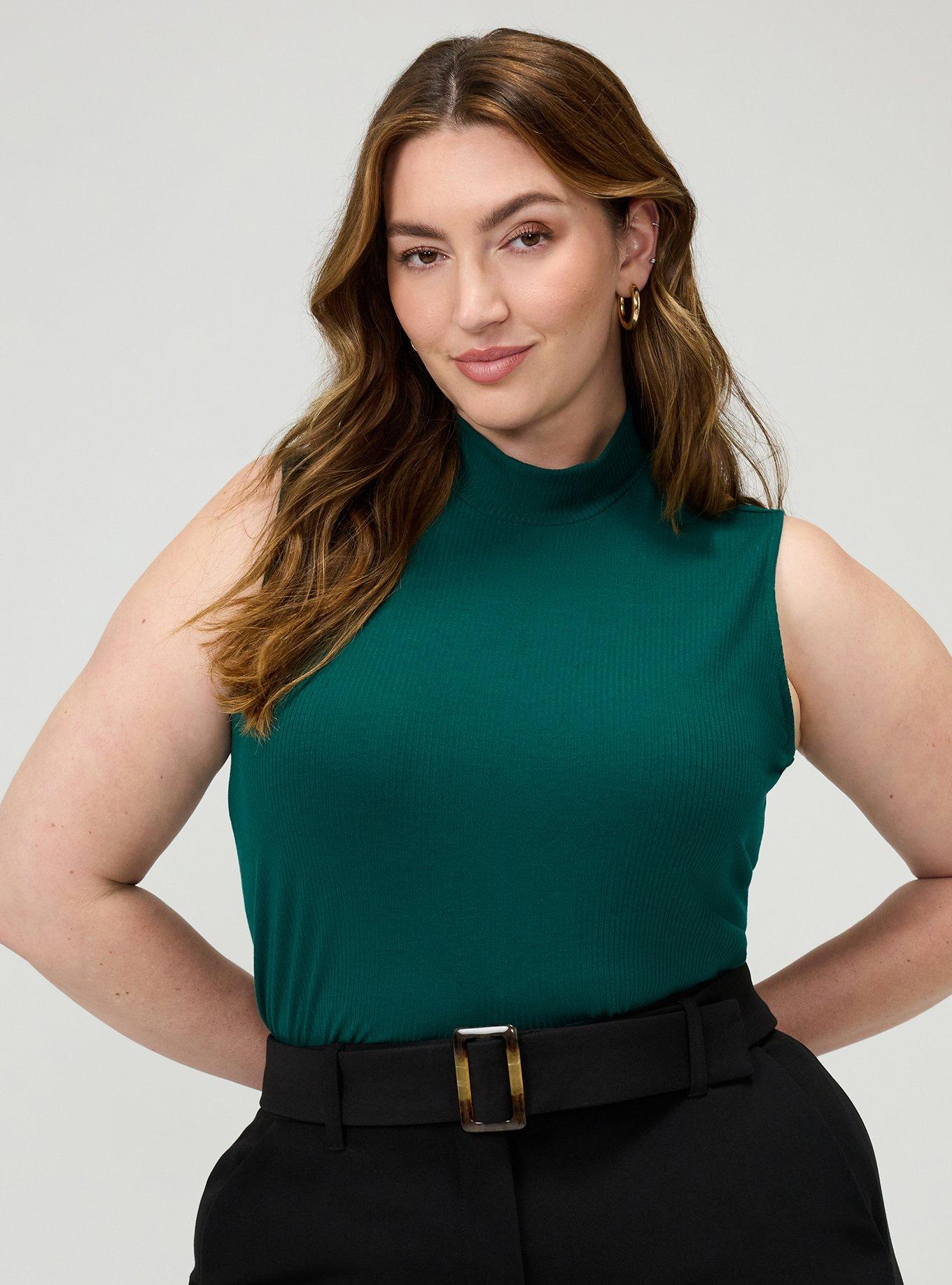 Super Soft Rib Mock Neck Side Slit Tank, BOTANICAL GARDEN, alternate