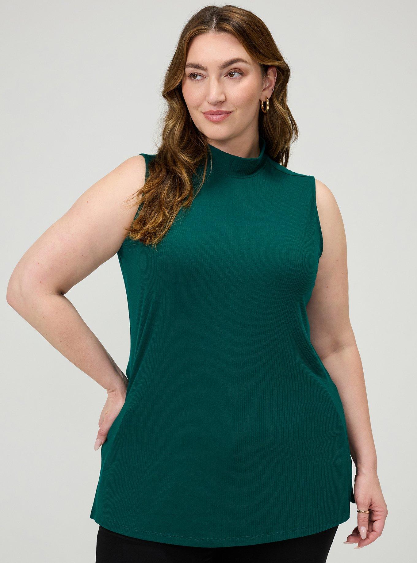 Super Soft Rib Mock Neck Side Slit Tank, BOTANICAL GARDEN, hi-res