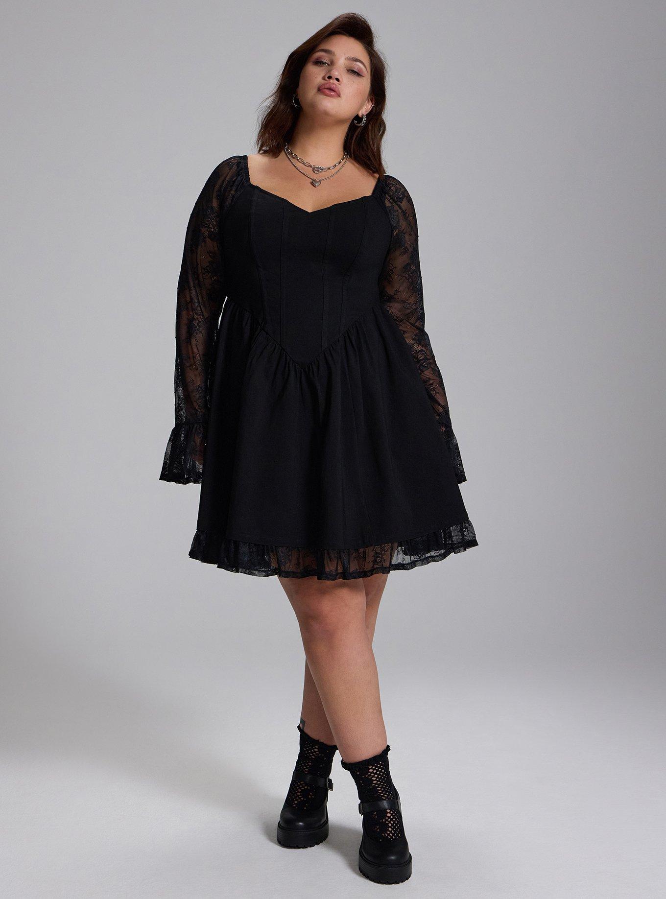 Nightfall Lace Bell Sleeve Mini Dress, DEEP BLACK, alternate