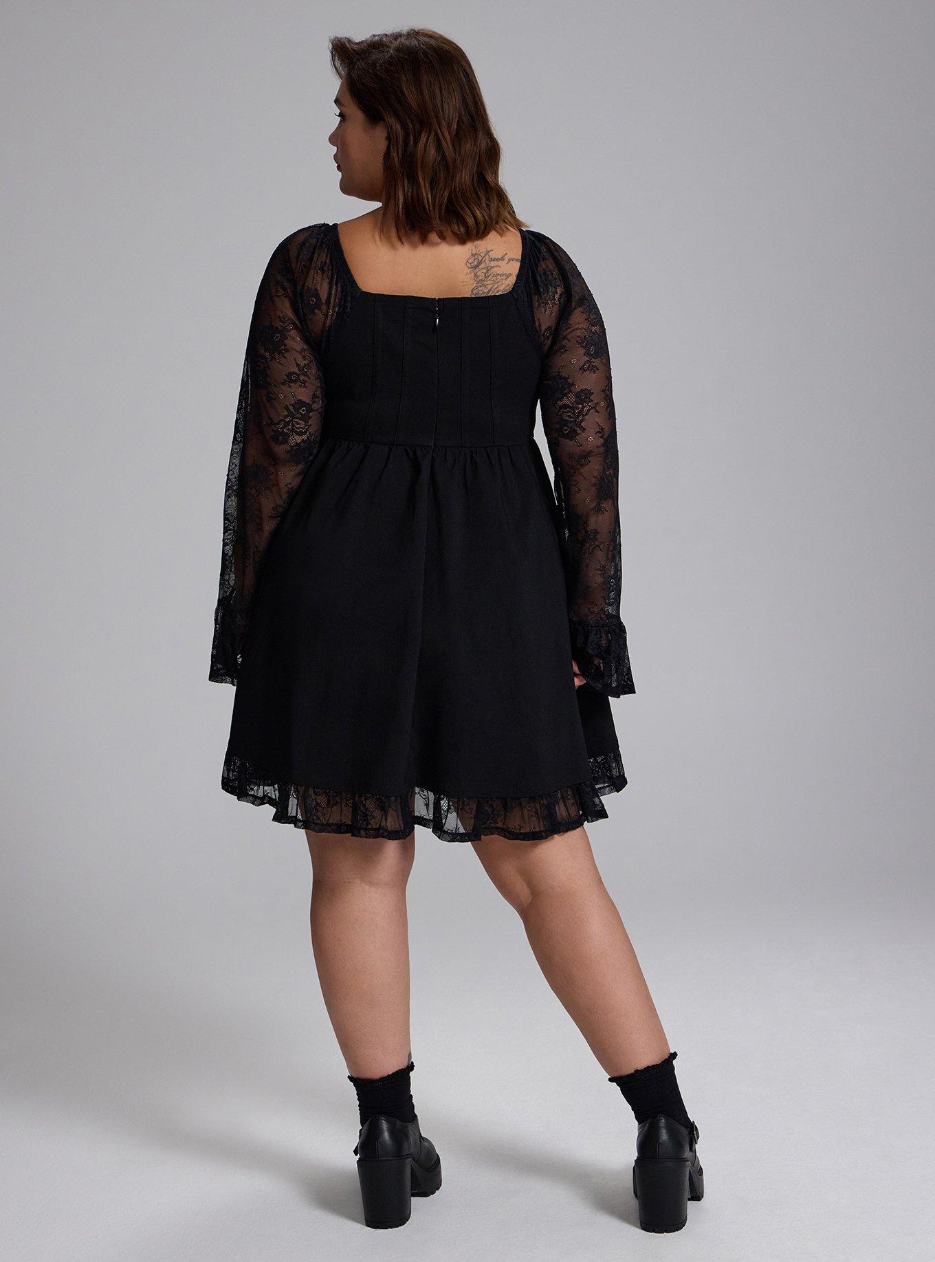 Nightfall Lace Bell Sleeve Mini Dress, DEEP BLACK, alternate