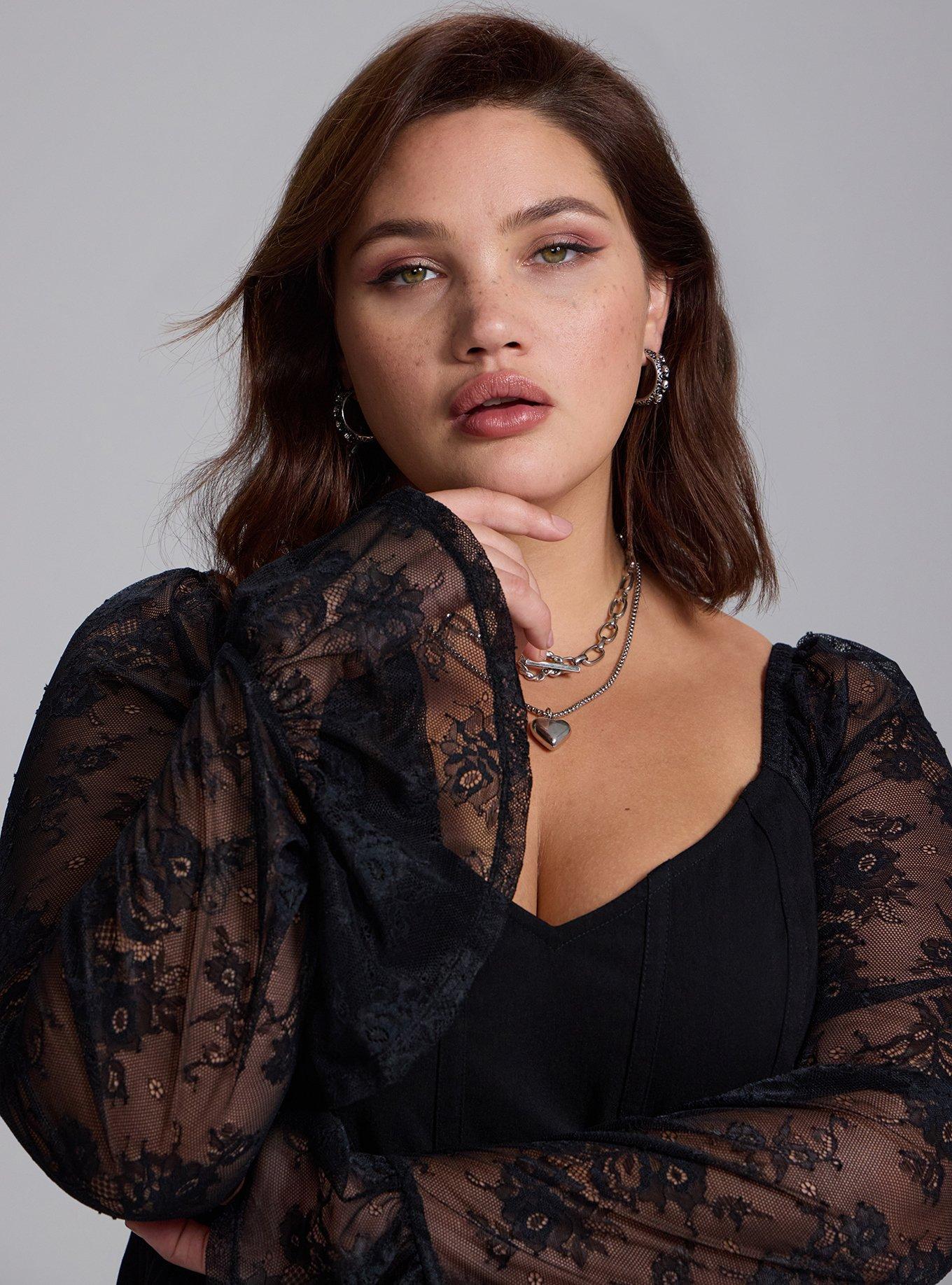 Nightfall Lace Bell Sleeve Mini Dress, DEEP BLACK, alternate