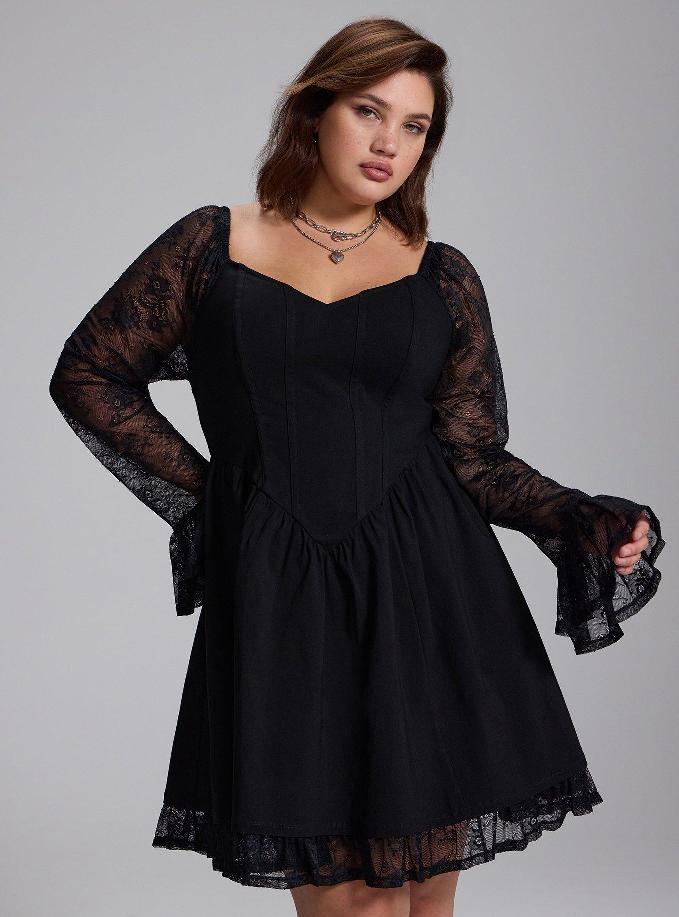 Nightfall Lace Bell Sleeve Mini Dress, DEEP BLACK, hi-res