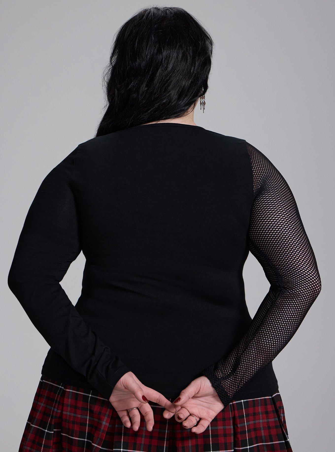 Nightfall Asymmetrical Cut-Out Fishnet Top, DEEP BLACK, alternate