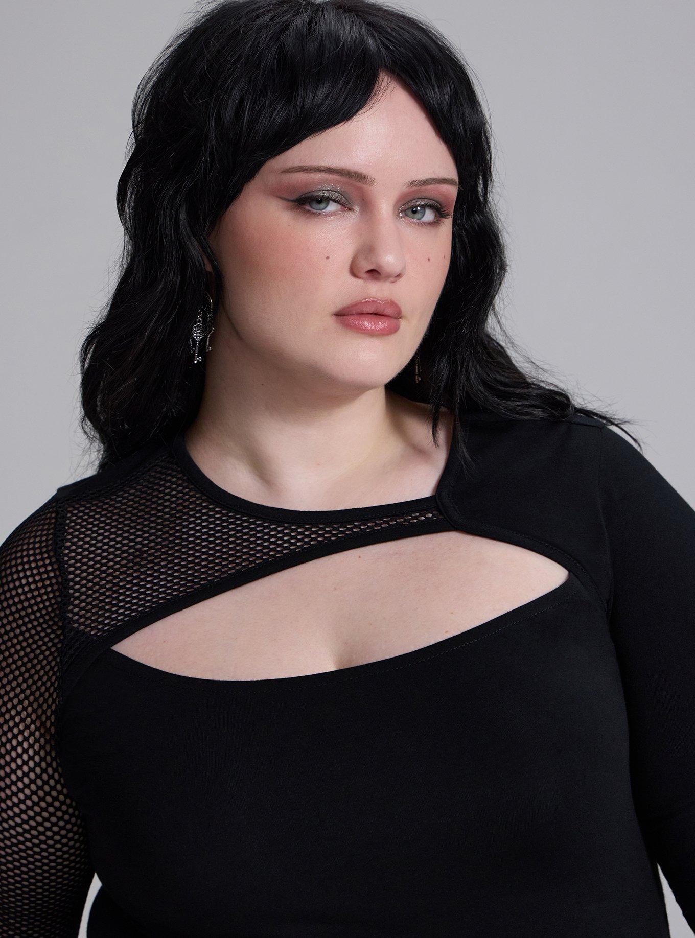 Nightfall Asymmetrical Cut-Out Fishnet Top, DEEP BLACK, alternate