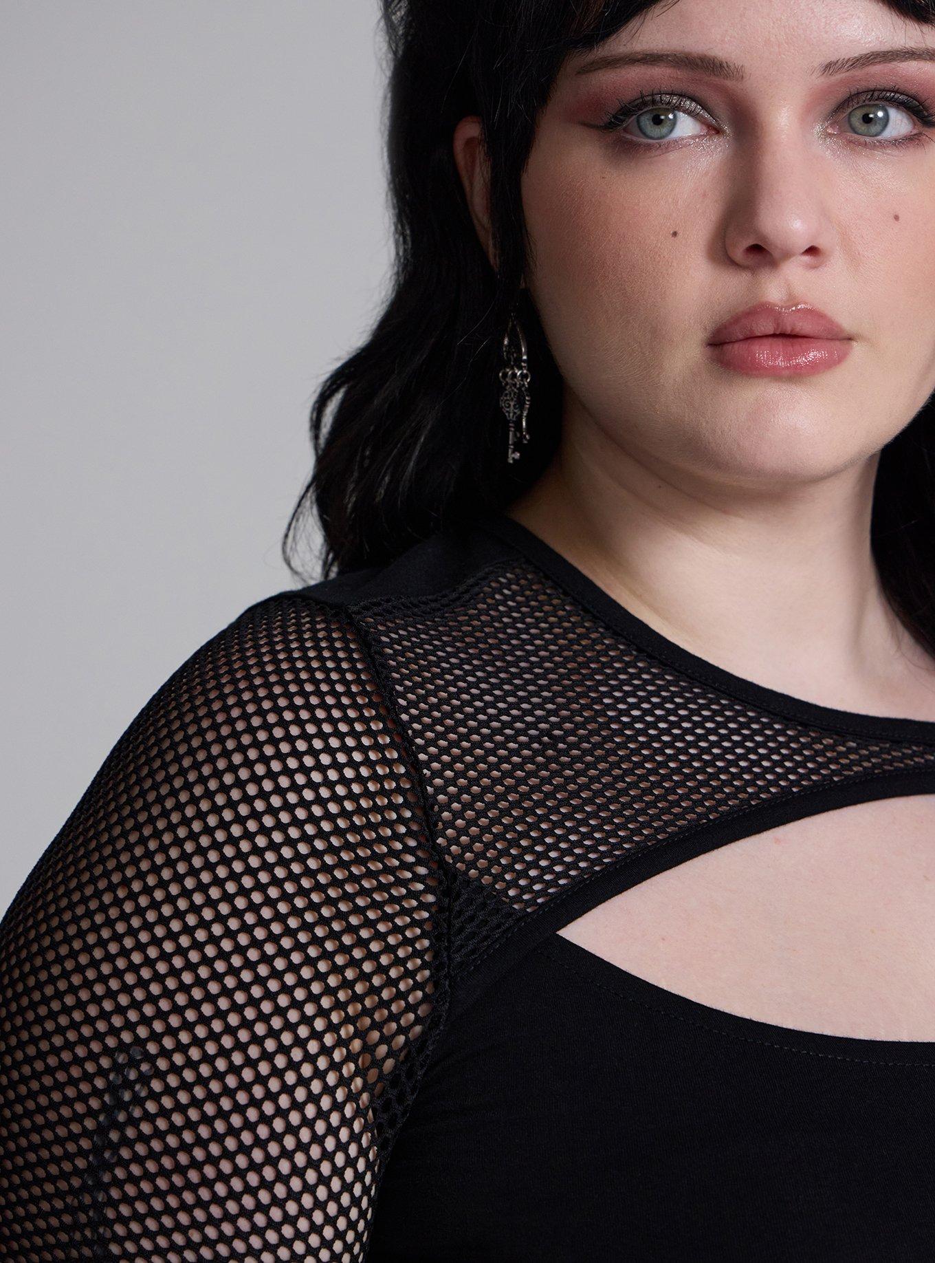 Nightfall Asymmetrical Cut-Out Fishnet Top, DEEP BLACK, alternate