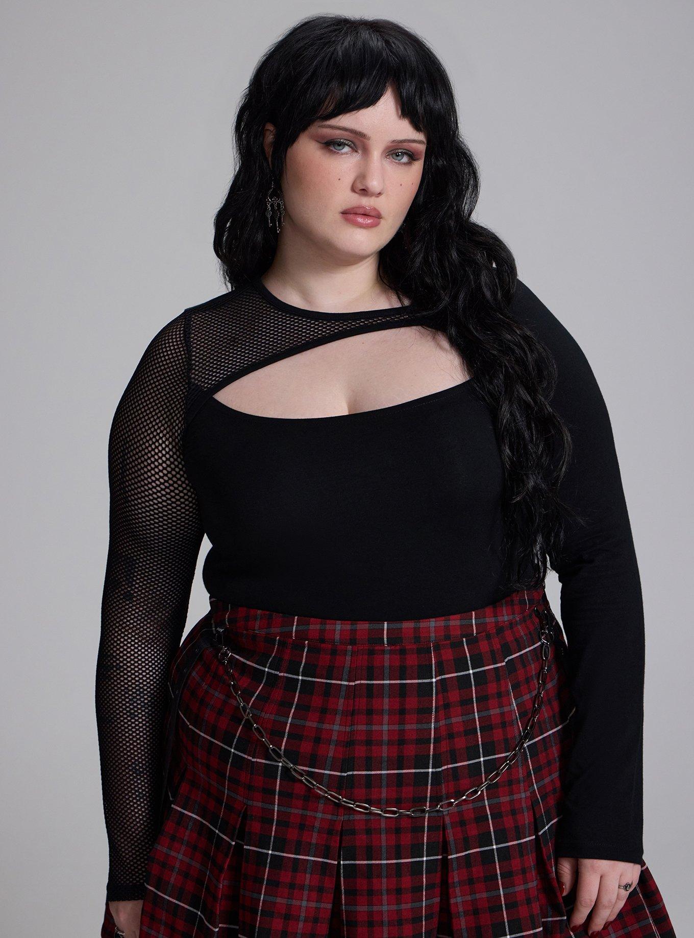Nightfall Asymmetrical Cut-Out Fishnet Top, DEEP BLACK, hi-res