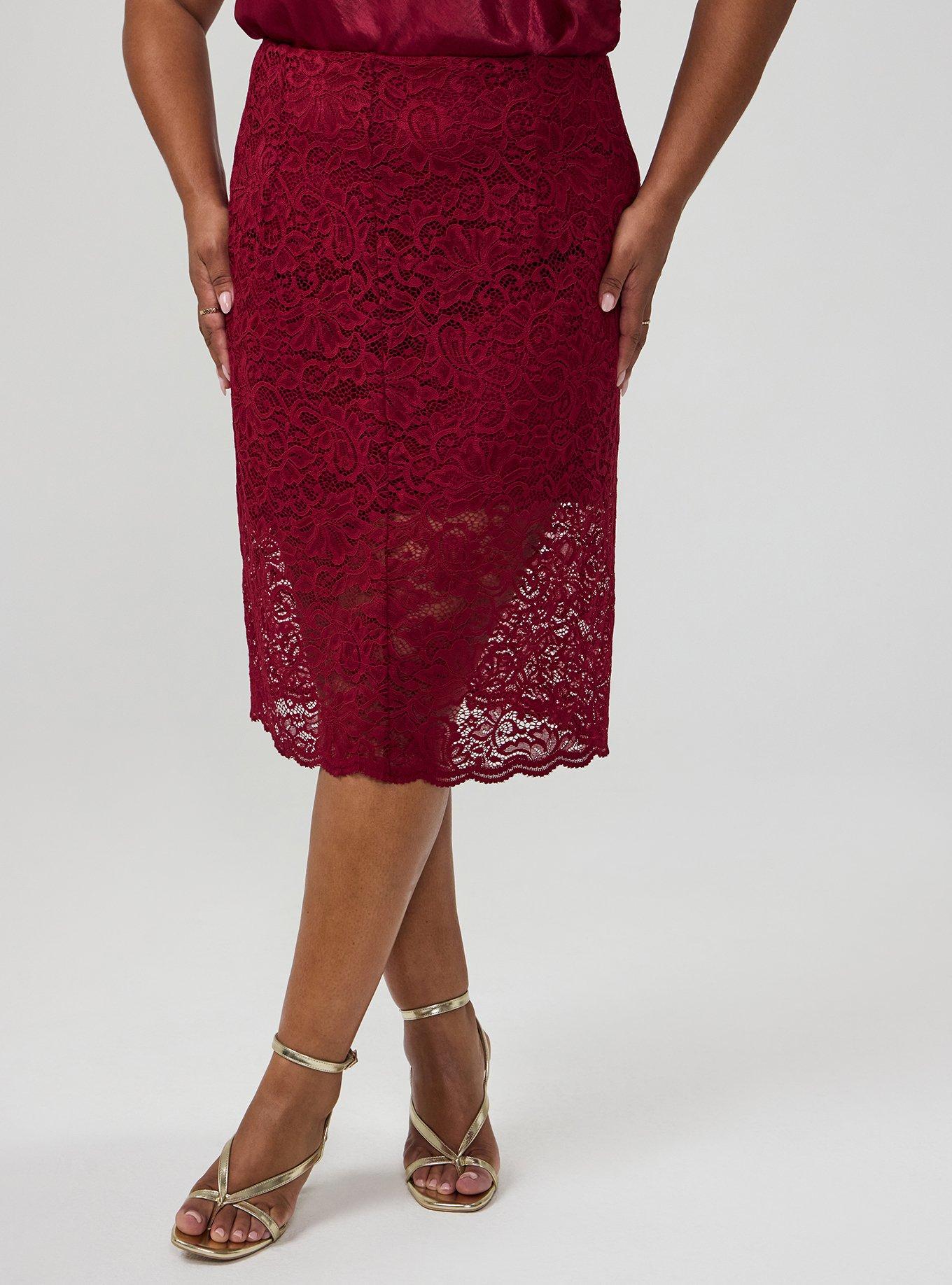 Studio Lace Midi Pencil Skirt, RUMBA RED, alternate