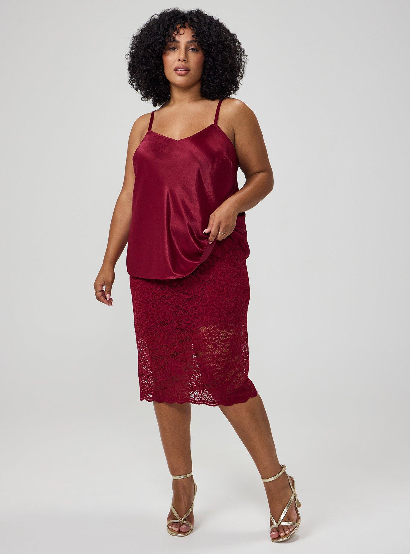Studio Lace Midi Pencil Skirt, RUMBA RED, alternate