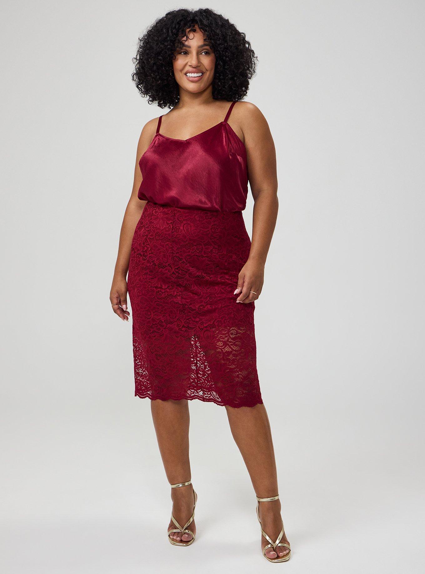Studio Lace Midi Pencil Skirt, RUMBA RED, hi-res