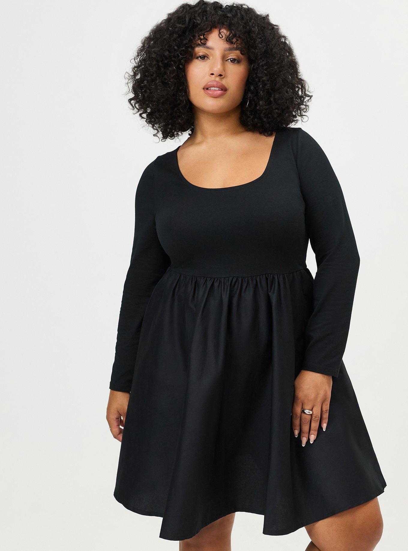 Foxy Knit to Woven Mini Dress, DEEP BLACK, alternate