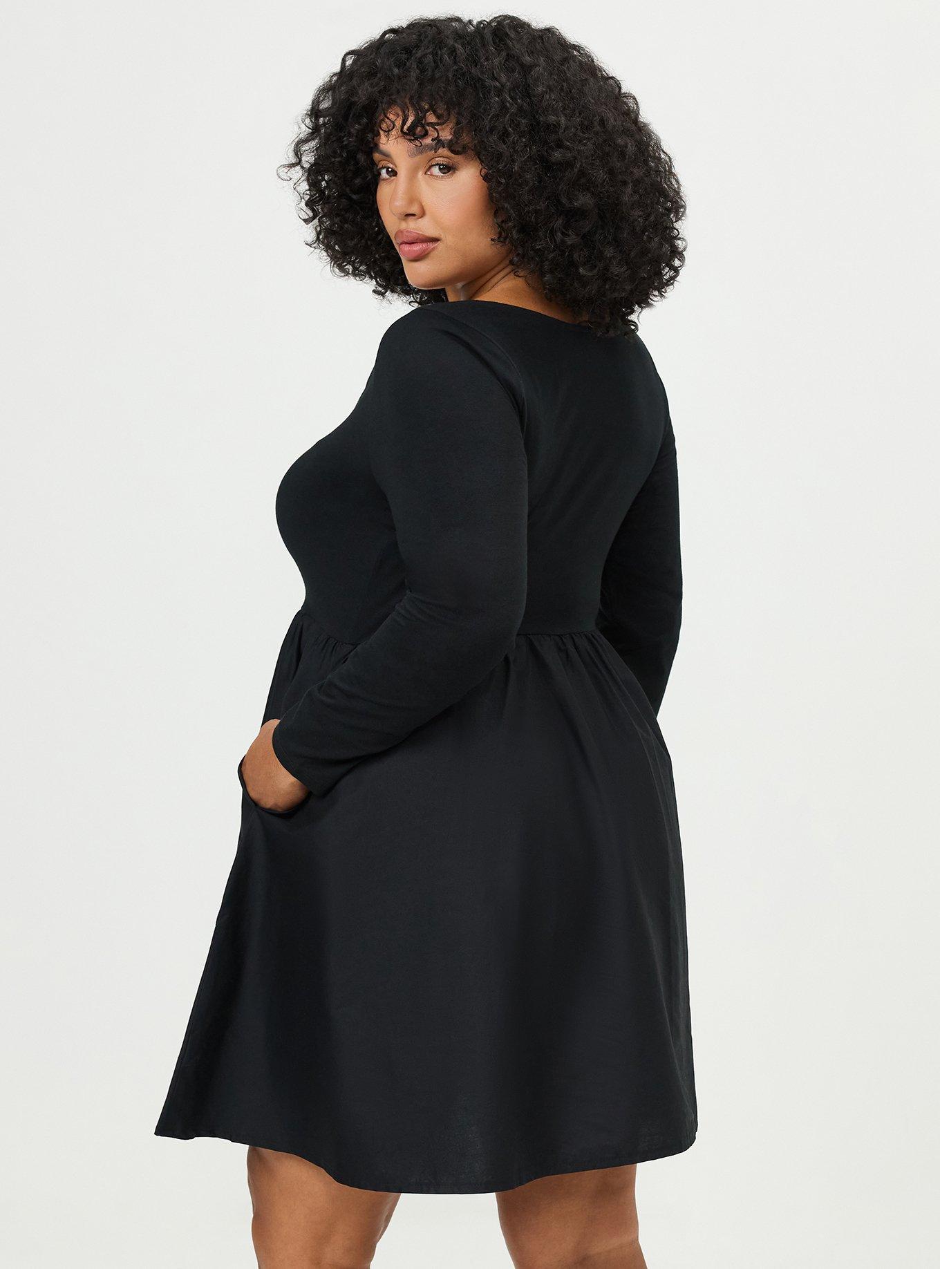 Foxy Knit to Woven Mini Dress, DEEP BLACK, alternate
