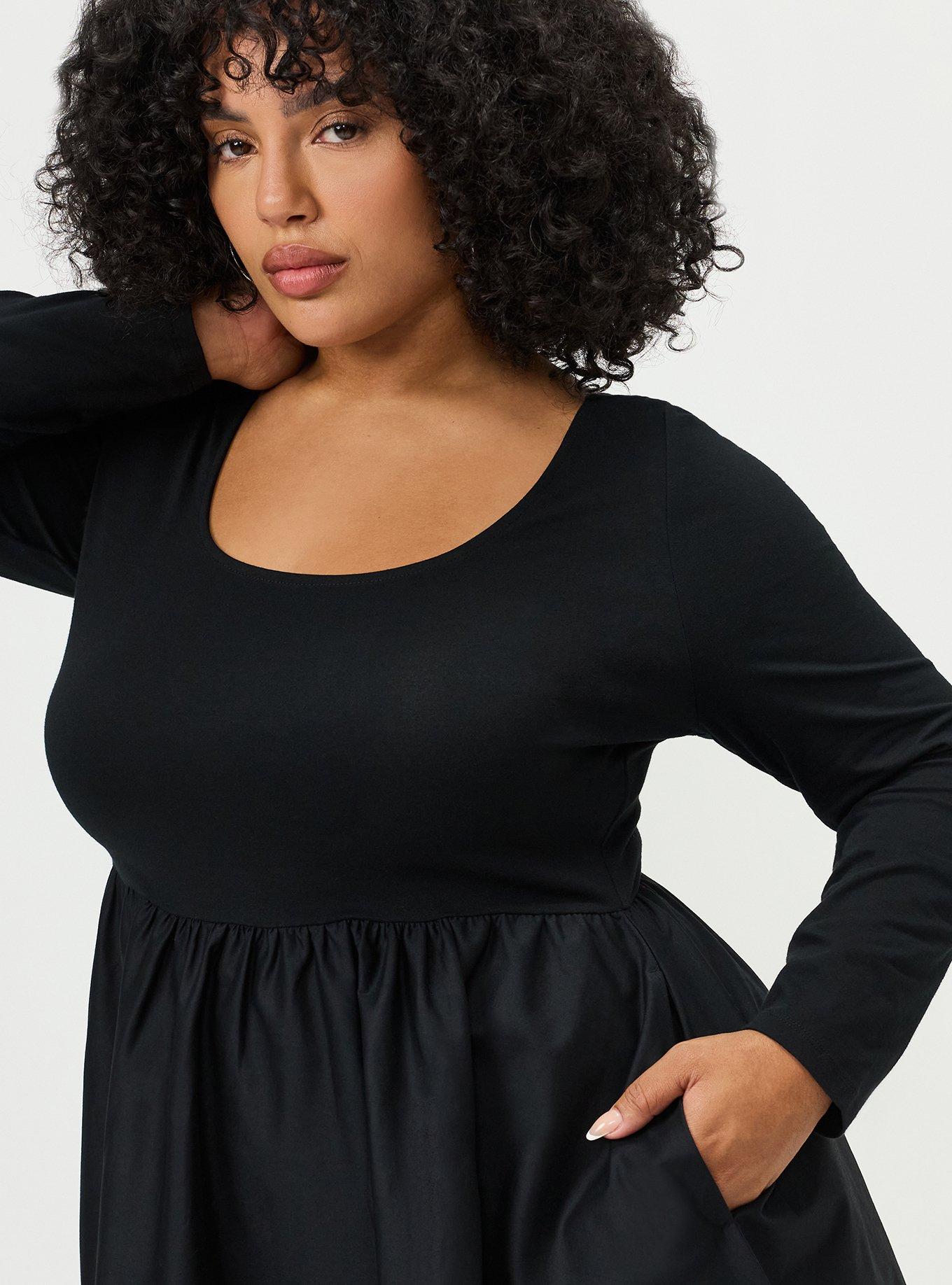 Foxy Knit to Woven Mini Dress, DEEP BLACK, alternate