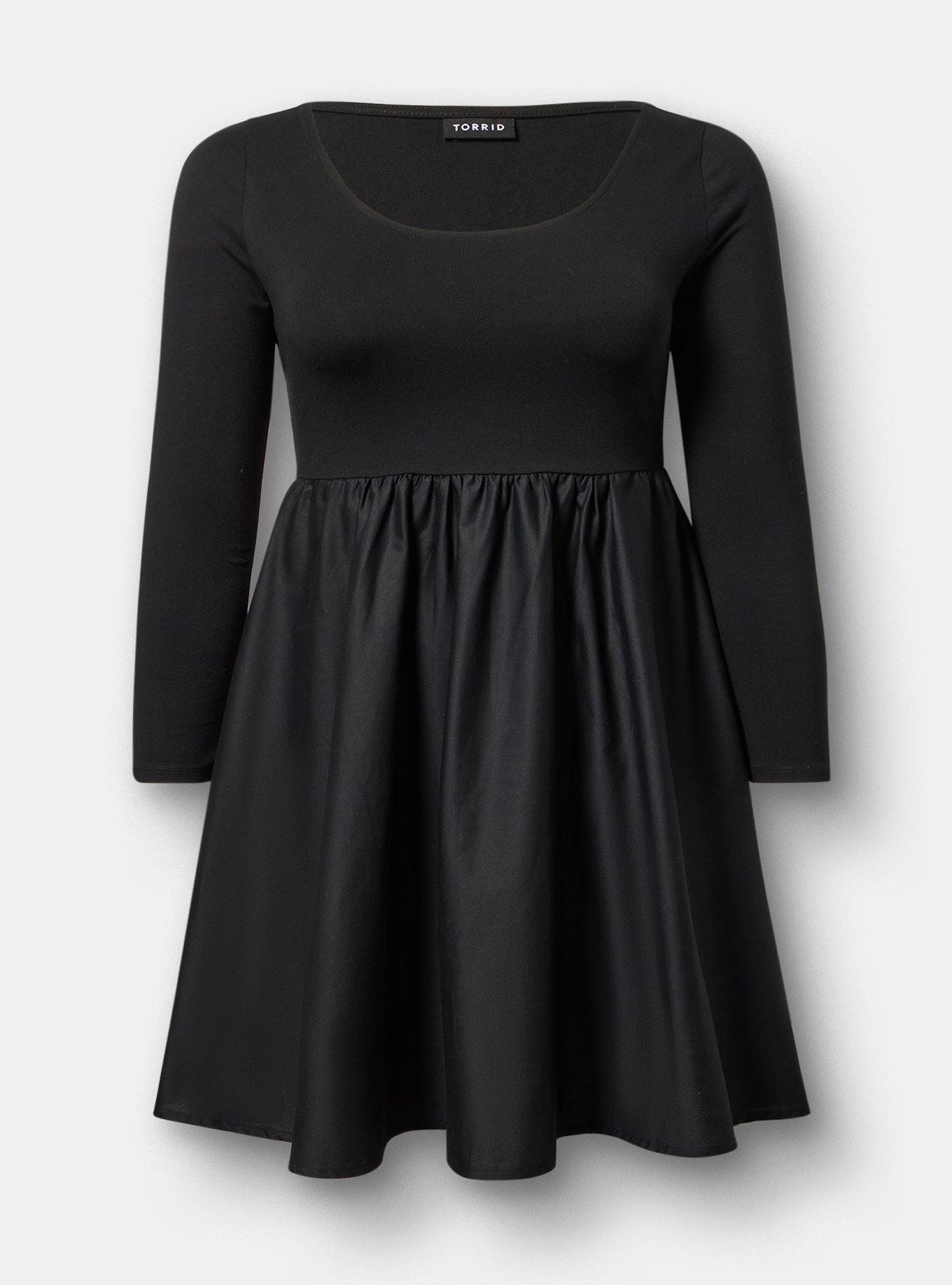 Foxy Knit to Woven Mini Dress, DEEP BLACK, flat