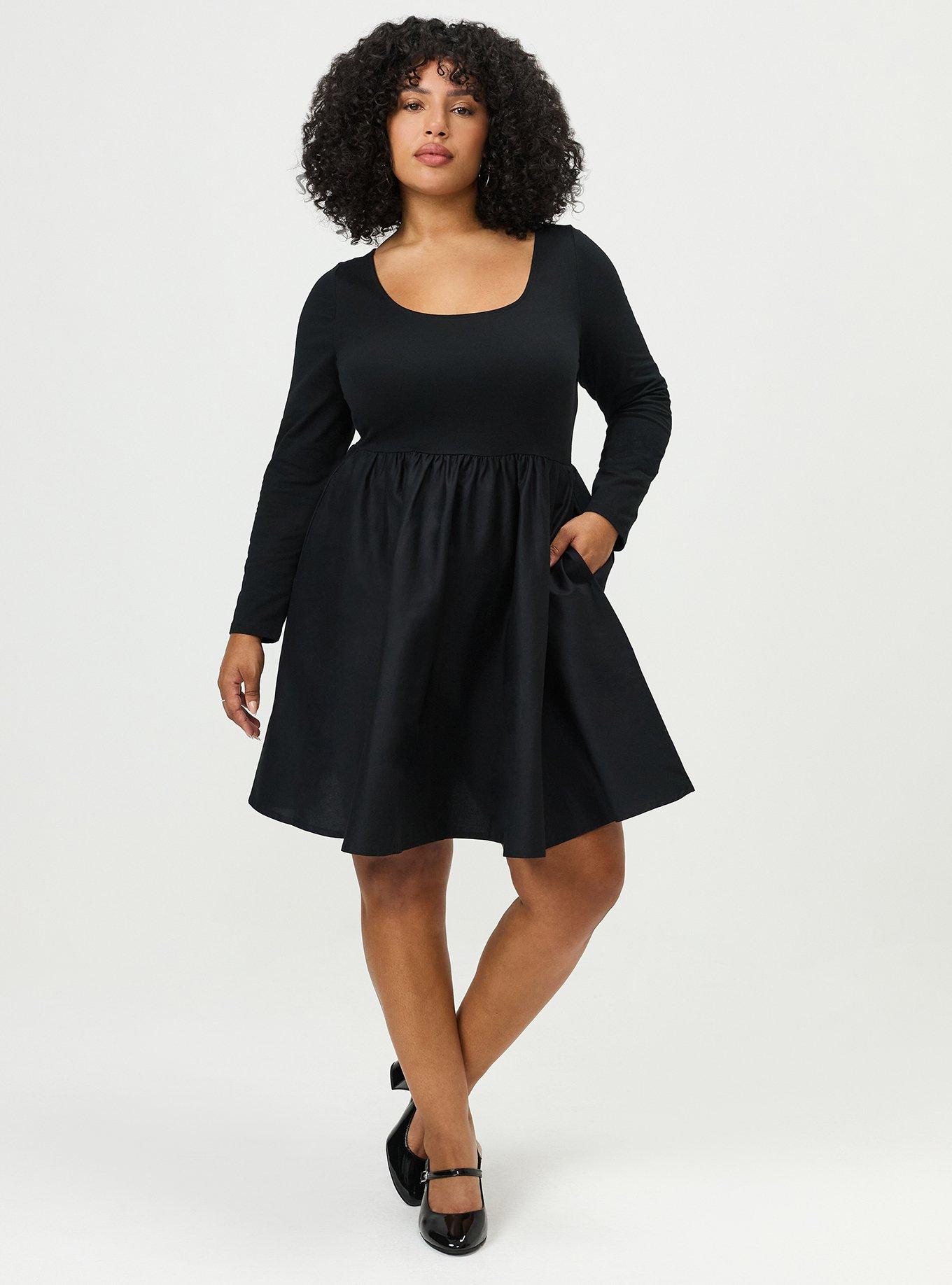 Foxy Knit to Woven Mini Dress, DEEP BLACK, hi-res