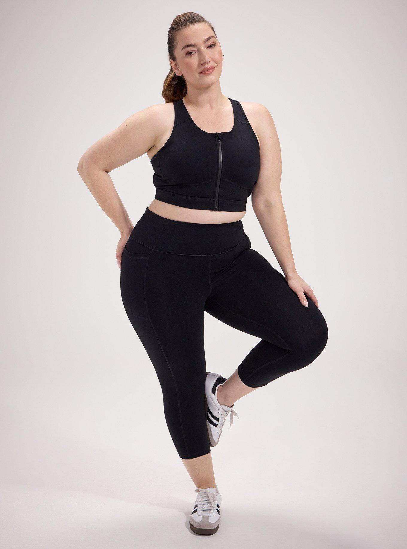 Low-Impact Wireless Zip-Front Active Sports Bra, DEEP BLACK, alternate