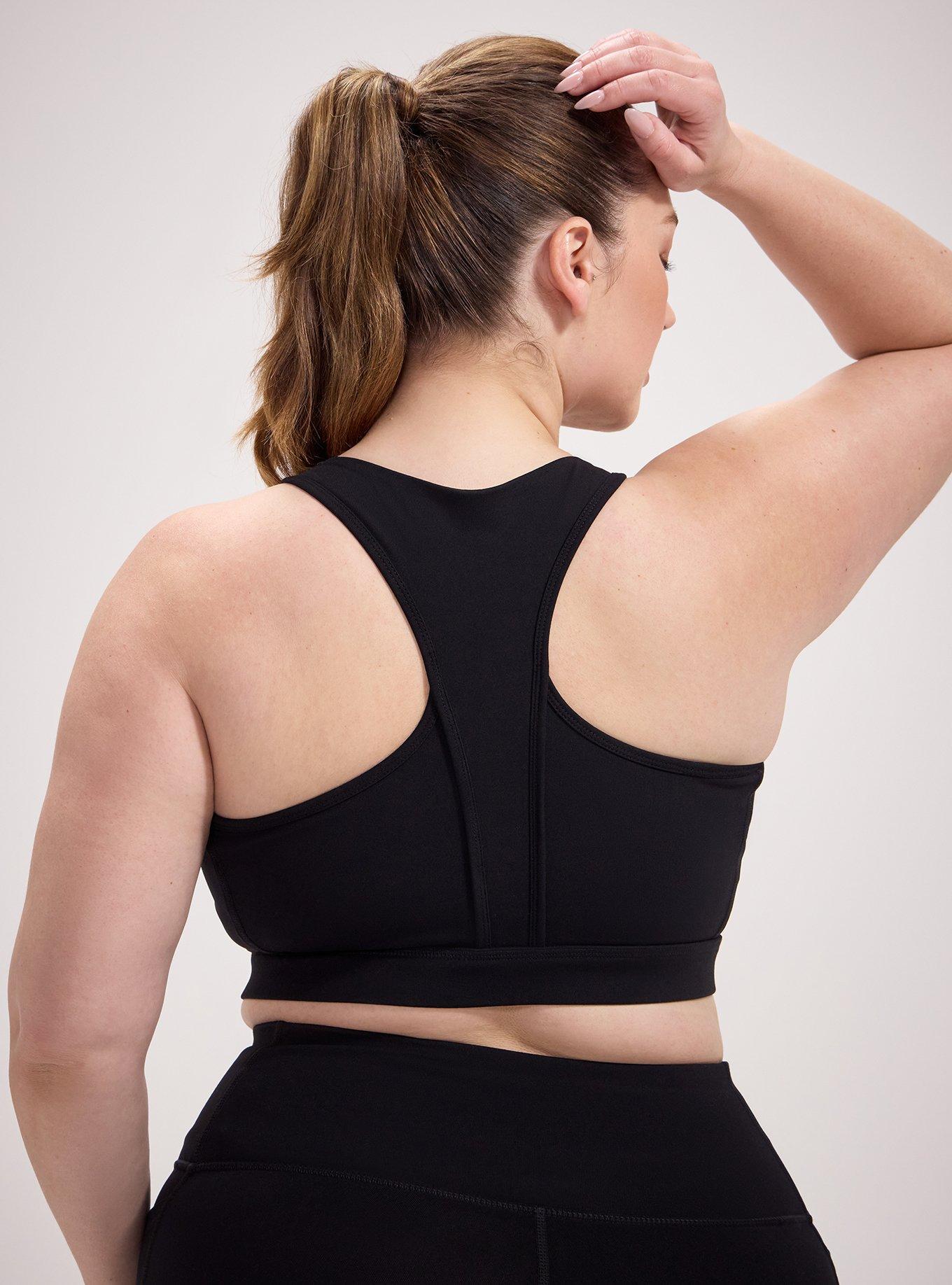 Low-Impact Wireless Zip-Front Active Sports Bra, DEEP BLACK, alternate