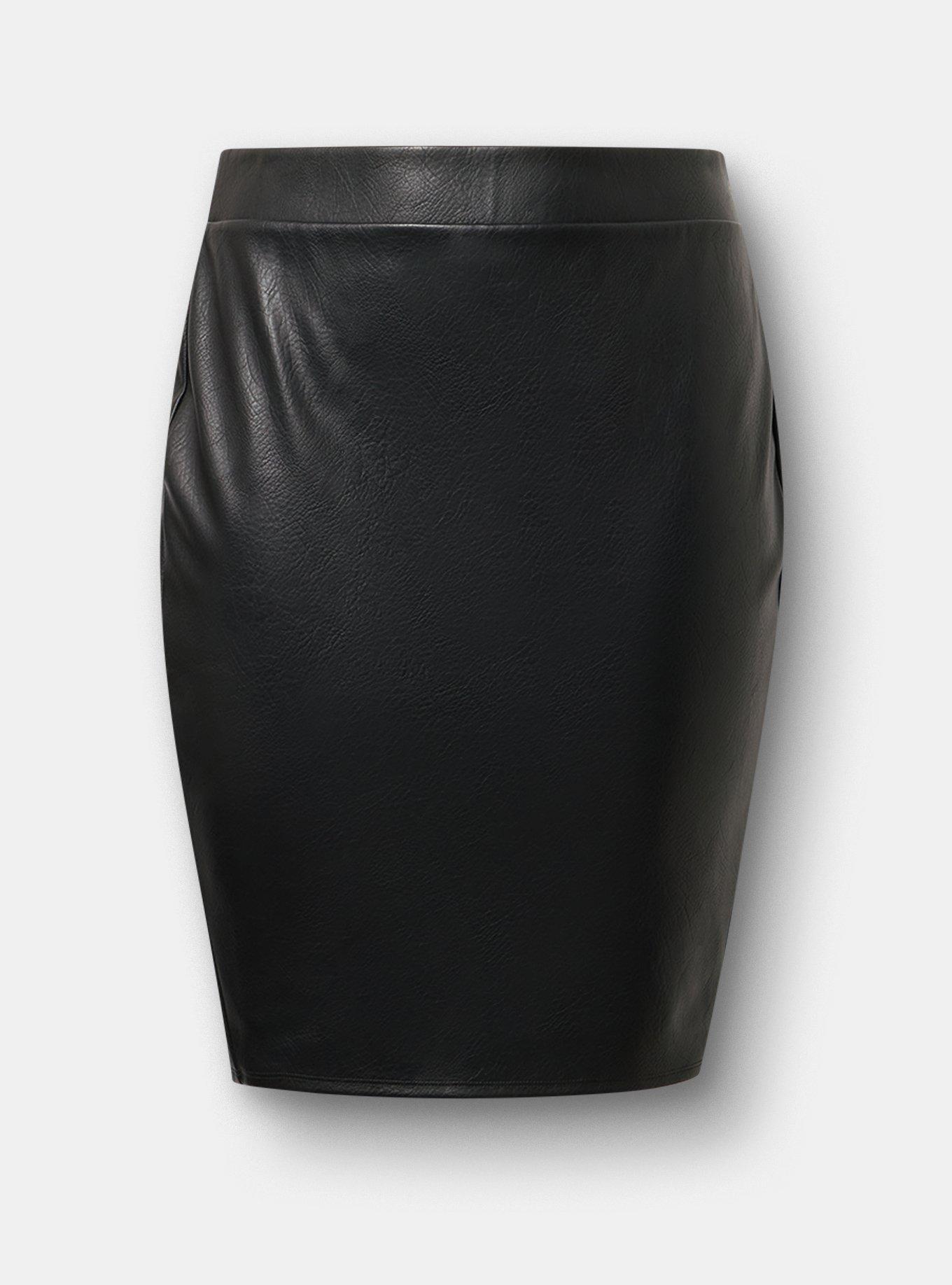Plus Size Pencil Midi Skirt, DEEP BLACK, flat
