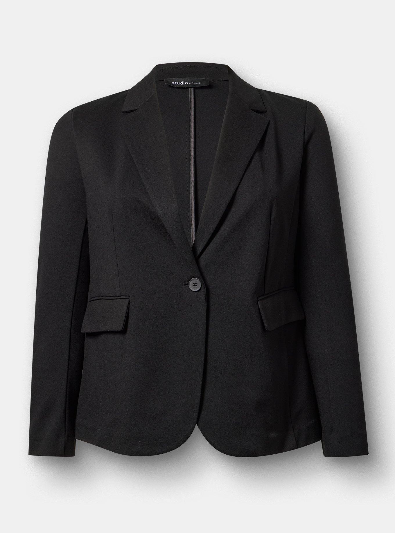 Luxe Tailored Ponte Blazer, DEEP BLACK, flat