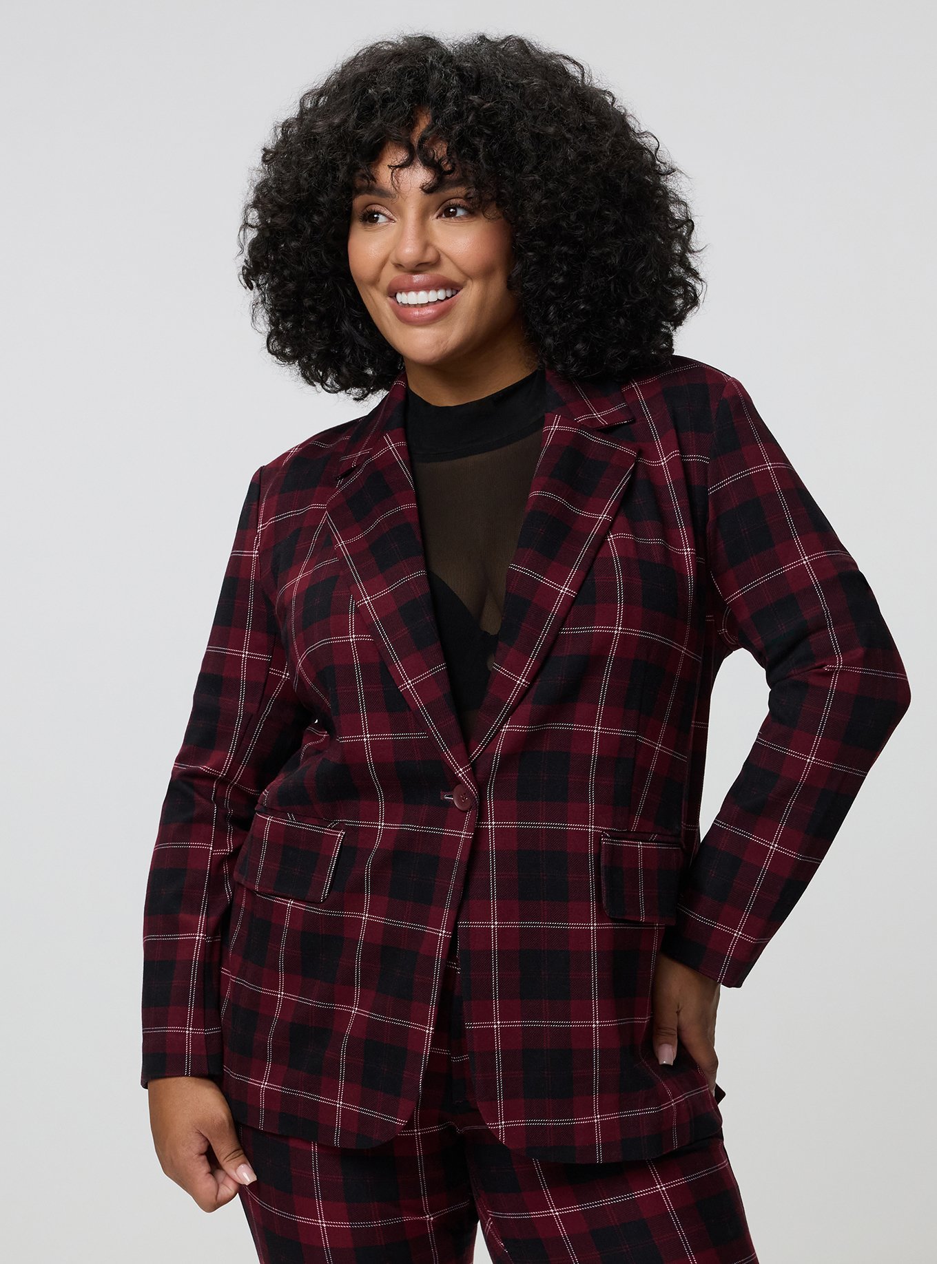 Luxe Tailored Ponte Blazer, BUFFALO UPDATE BURGUNDY, hi-res