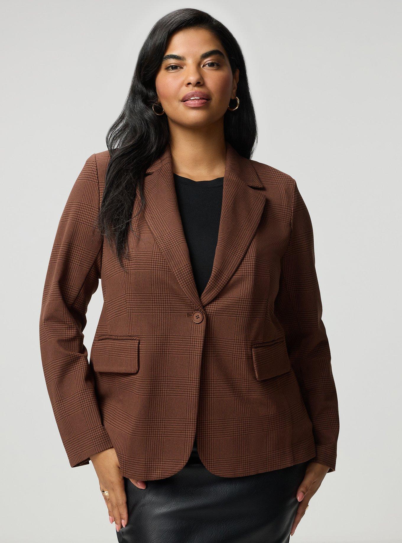 Luxe Tailored Ponte Blazer, GLEN PLAID CAPPUCCINO, alternate