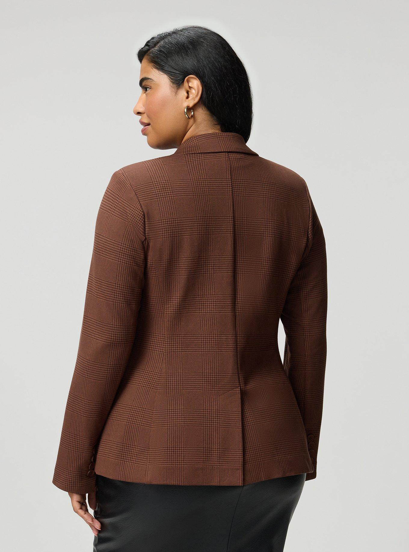 Luxe Tailored Ponte Blazer, GLEN PLAID CAPPUCCINO, alternate