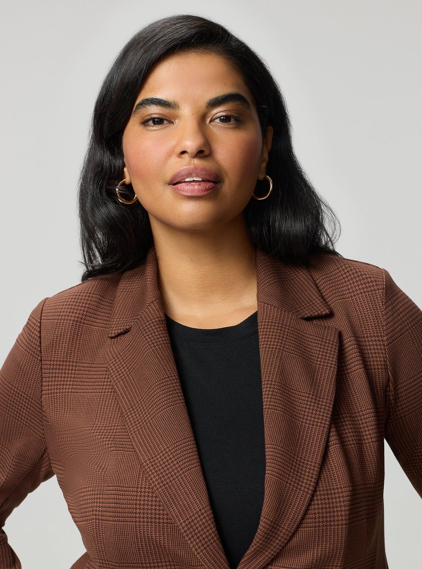 Luxe Tailored Ponte Blazer, GLEN PLAID CAPPUCCINO, alternate