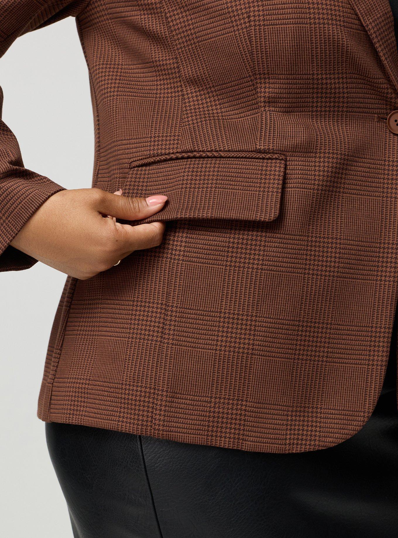 Luxe Tailored Ponte Blazer, GLEN PLAID CAPPUCCINO, alternate