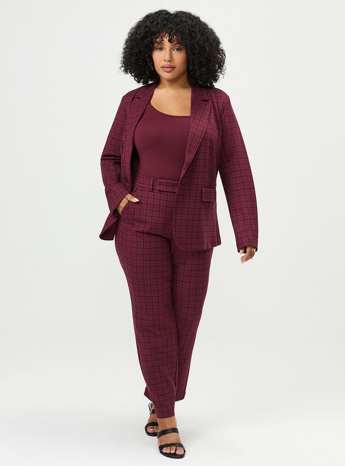 Luxe Tailored Ponte Blazer, ROCKWELL PLAID MAROON BANNER, alternate
