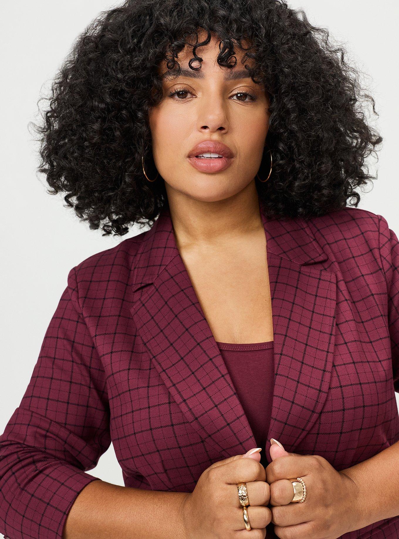 Luxe Tailored Ponte Blazer, ROCKWELL PLAID MAROON BANNER, alternate