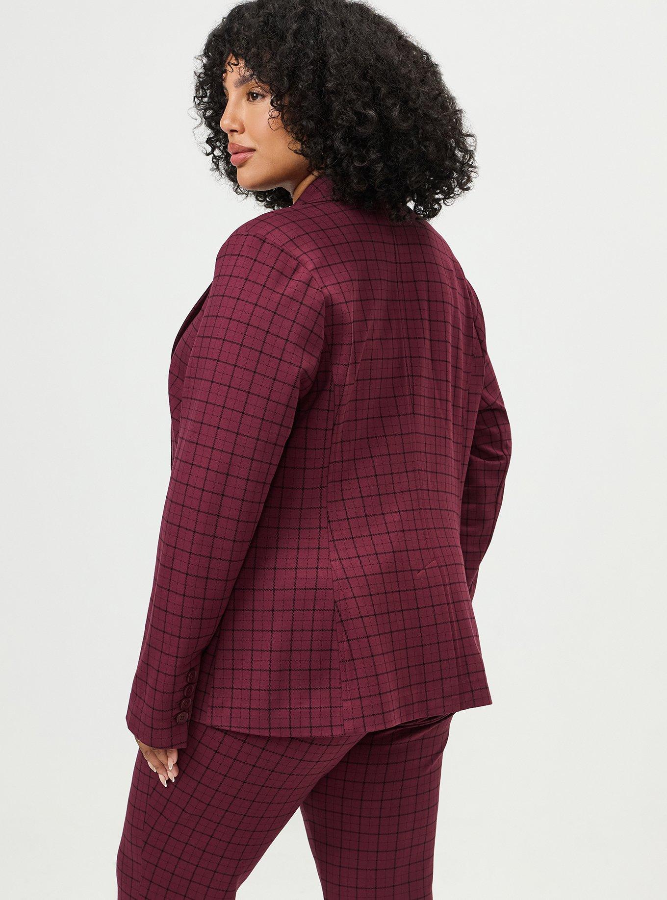 Luxe Tailored Ponte Blazer, ROCKWELL PLAID MAROON BANNER, alternate
