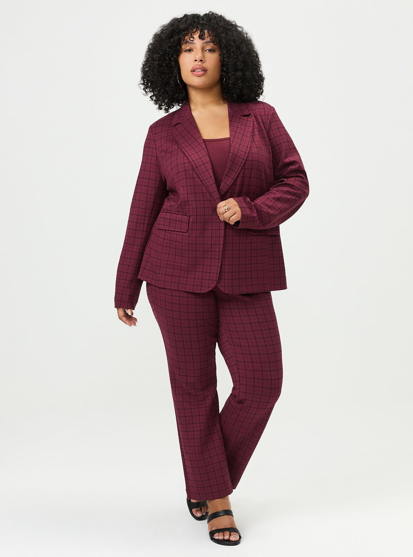 Luxe Tailored Ponte Blazer, ROCKWELL PLAID MAROON BANNER, alternate