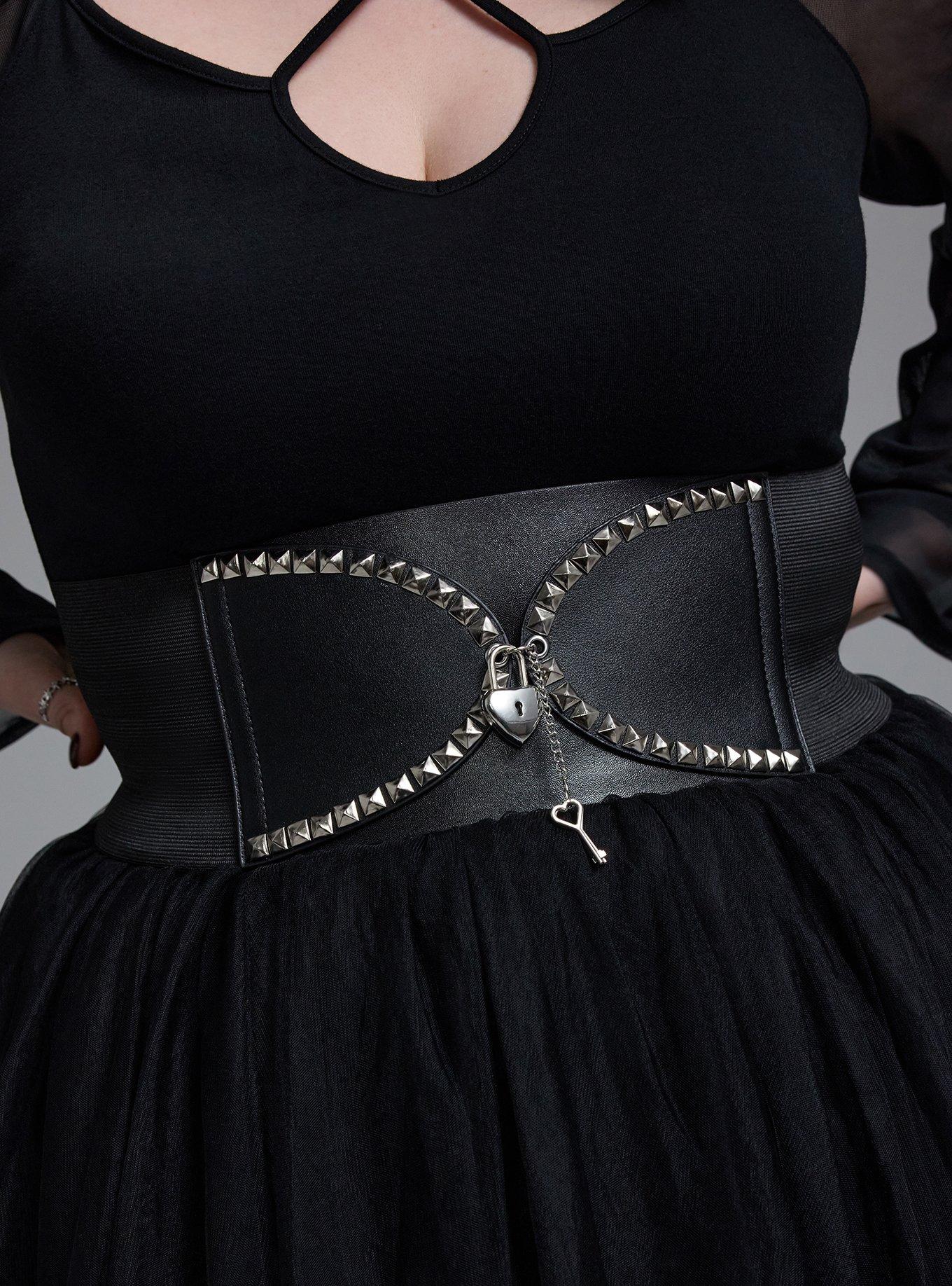 Plus Size Studded Waist Stretch Belt, BLACK, alternate