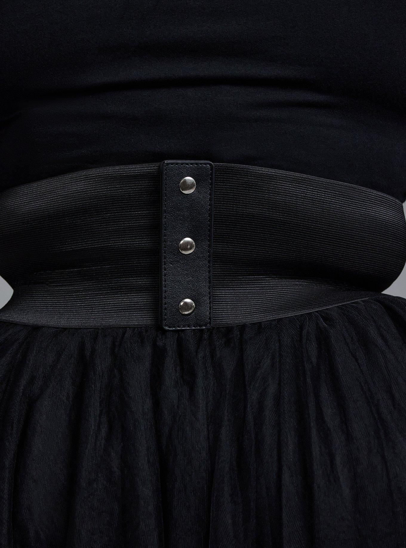 Plus Size Studded Waist Stretch Belt, BLACK, alternate