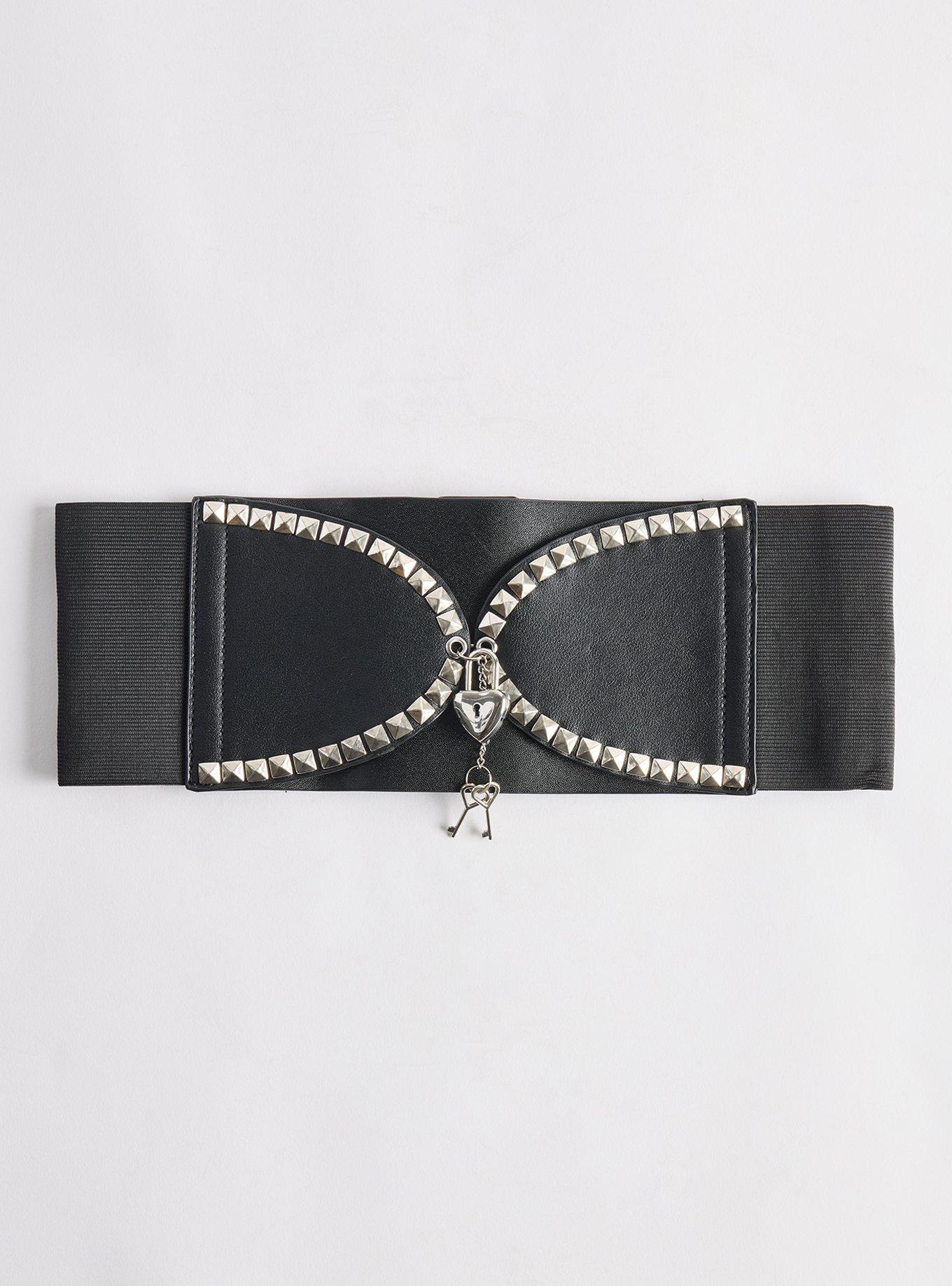 Plus Size Studded Waist Stretch Belt, BLACK, hi-res