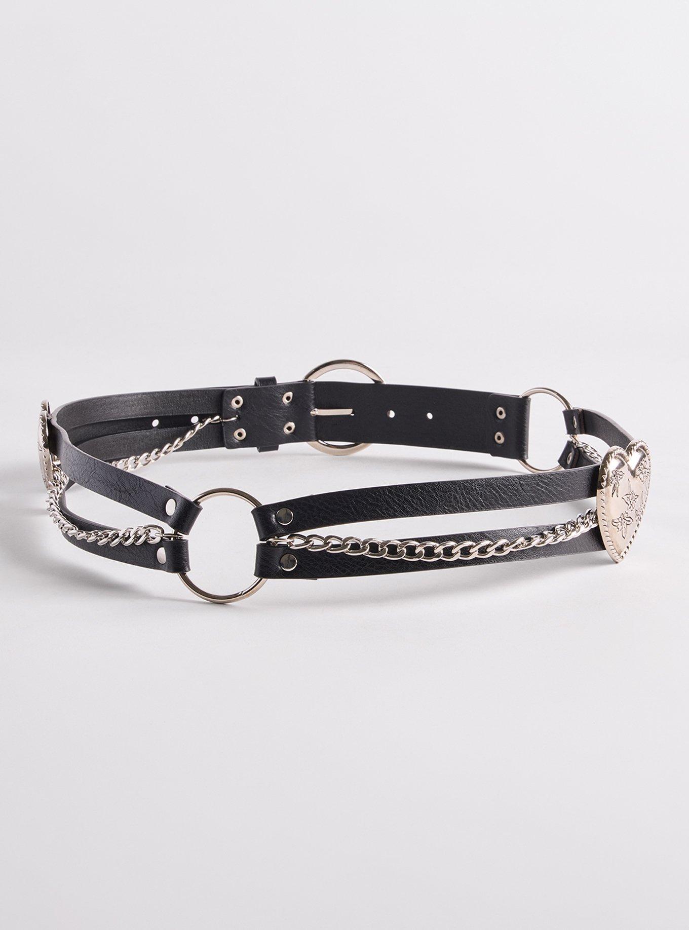 Heart Chain Denim Belt, BLACK, alternate