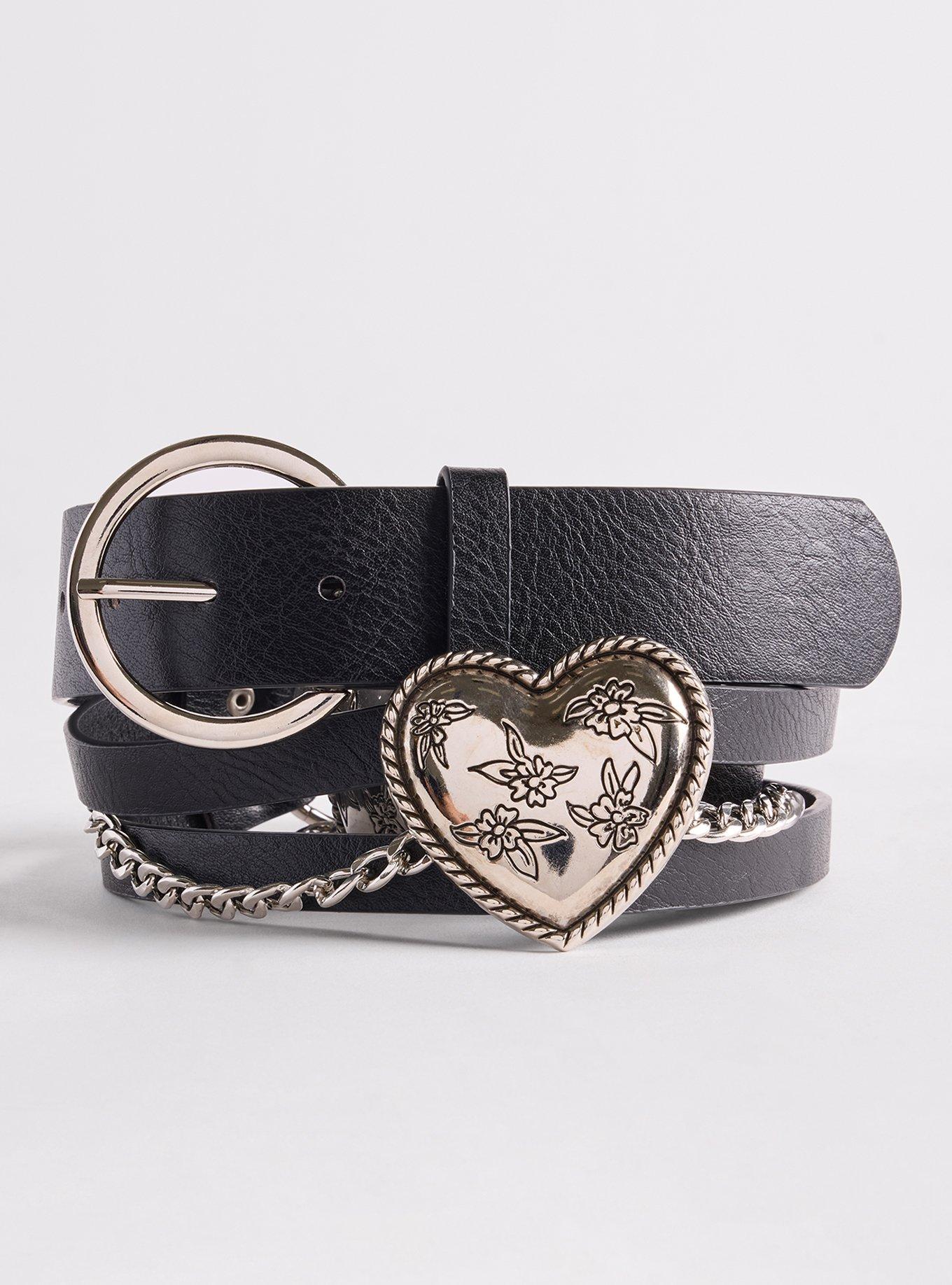 Heart Chain Denim Belt, BLACK, hi-res