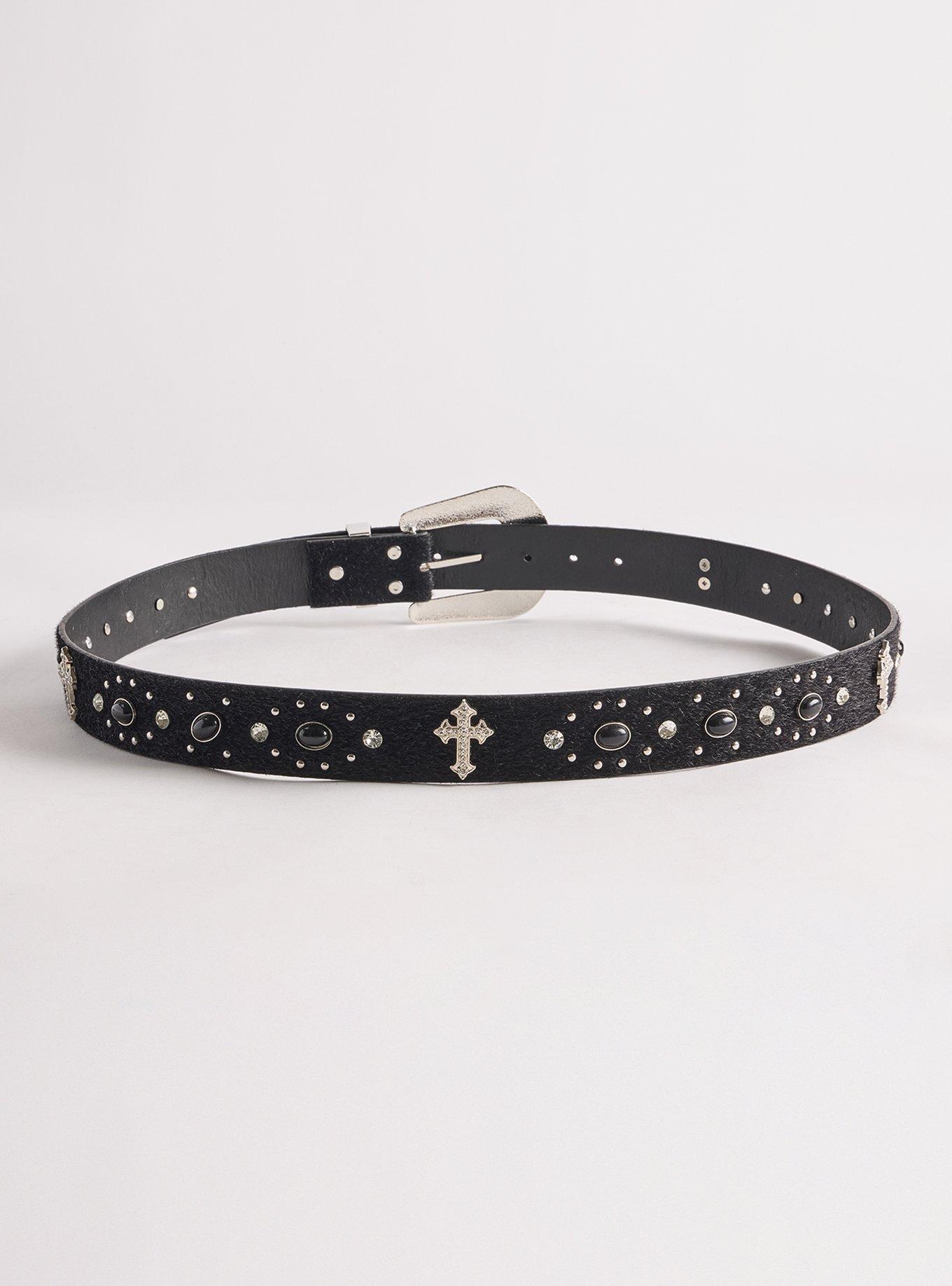 Cross Studded Jean Belt, BLACK, alternate