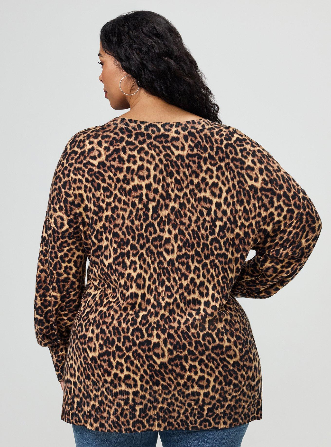 Drop Shoulder V-Neck Tunic Sweater, ON THE PROWL LEOPARD MULTI, alternate