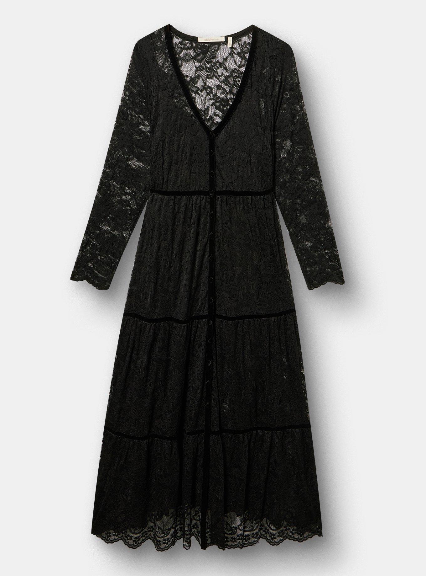 Studio Deep V-Neck Lace Maxi Dress, DEEP BLACK, flat
