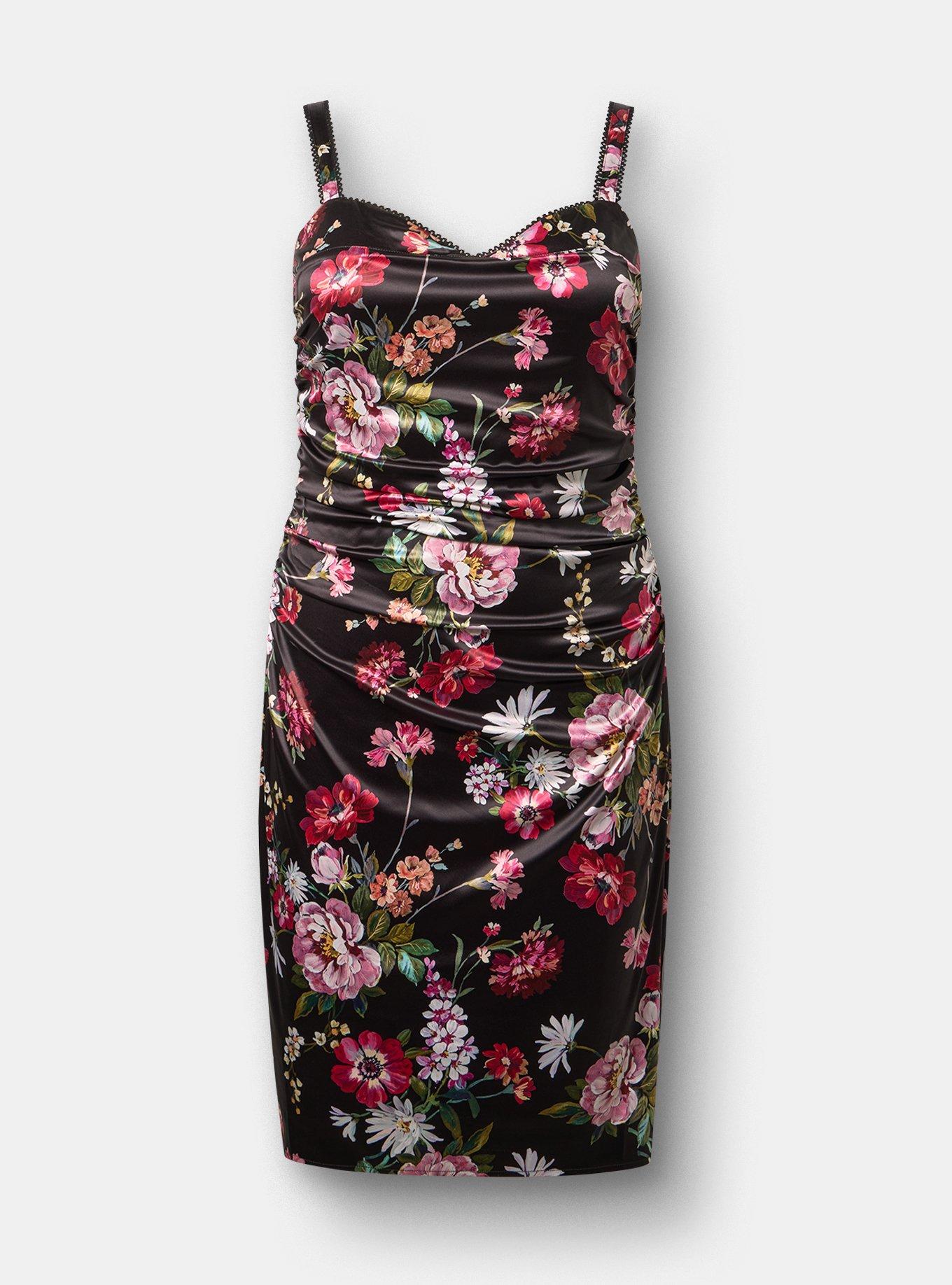 Studio Satin Bustier Midi Dress, CLASSICAL FLORAL BLACK, flat