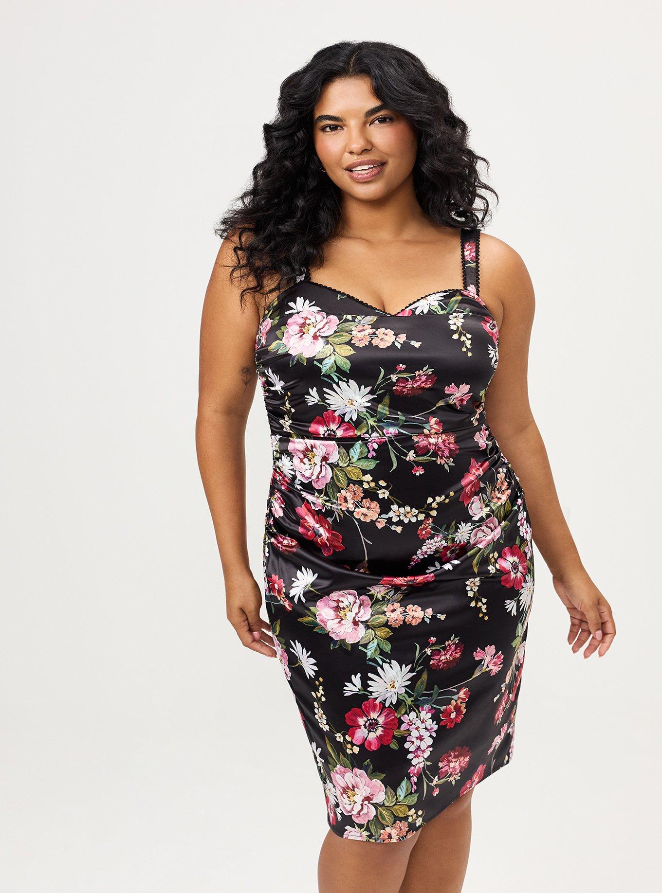 Studio Satin Bustier Midi Dress, CLASSICAL FLORAL BLACK, hi-res