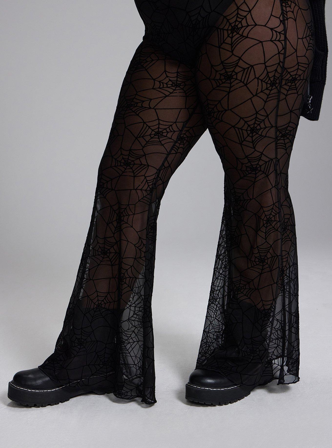 Nightfall Flocked Mesh Flare Legging, SPIDERWEBS BLACK MESH, alternate