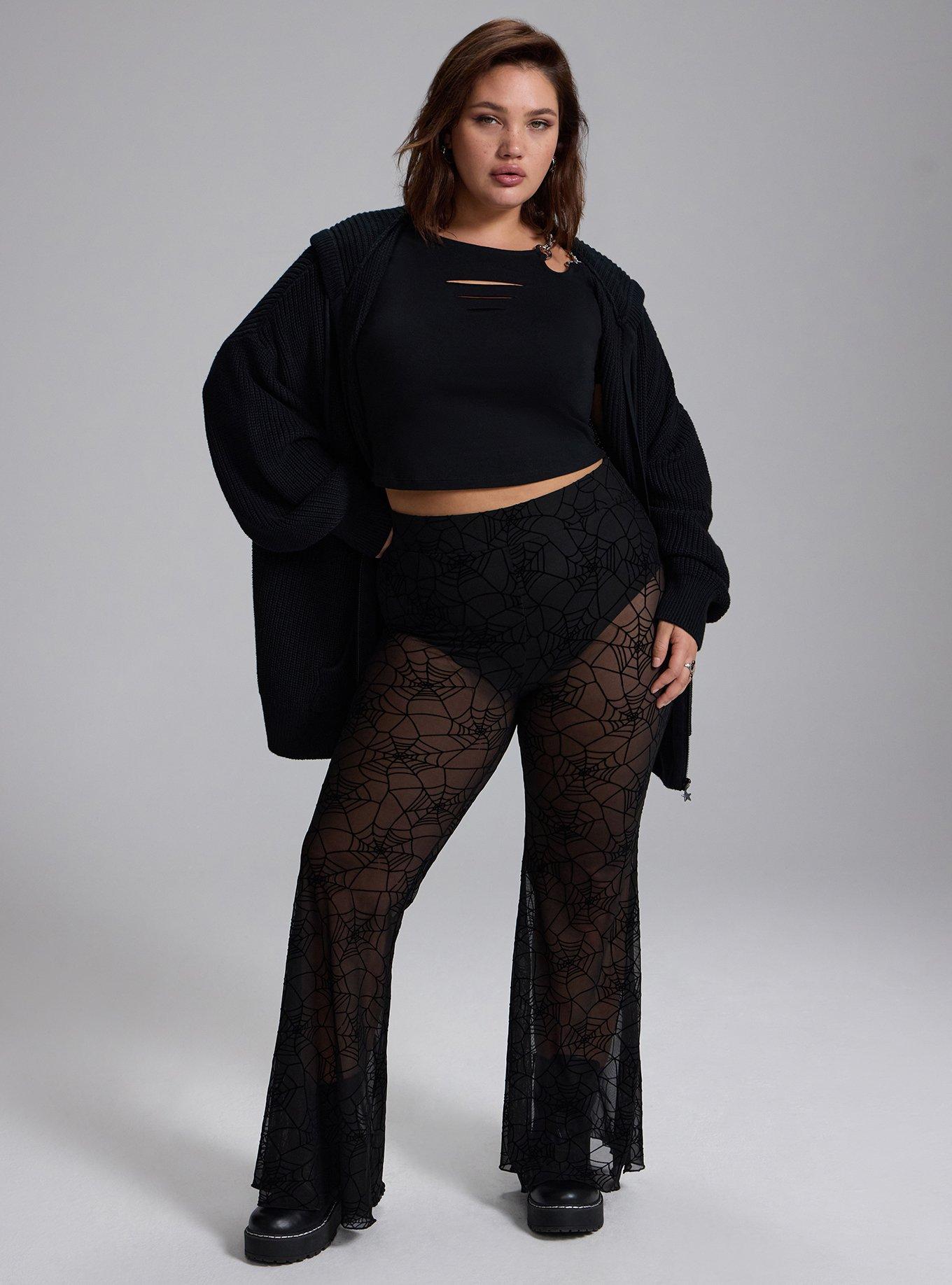Nightfall Flocked Mesh Flare Legging, SPIDERWEBS BLACK MESH, hi-res