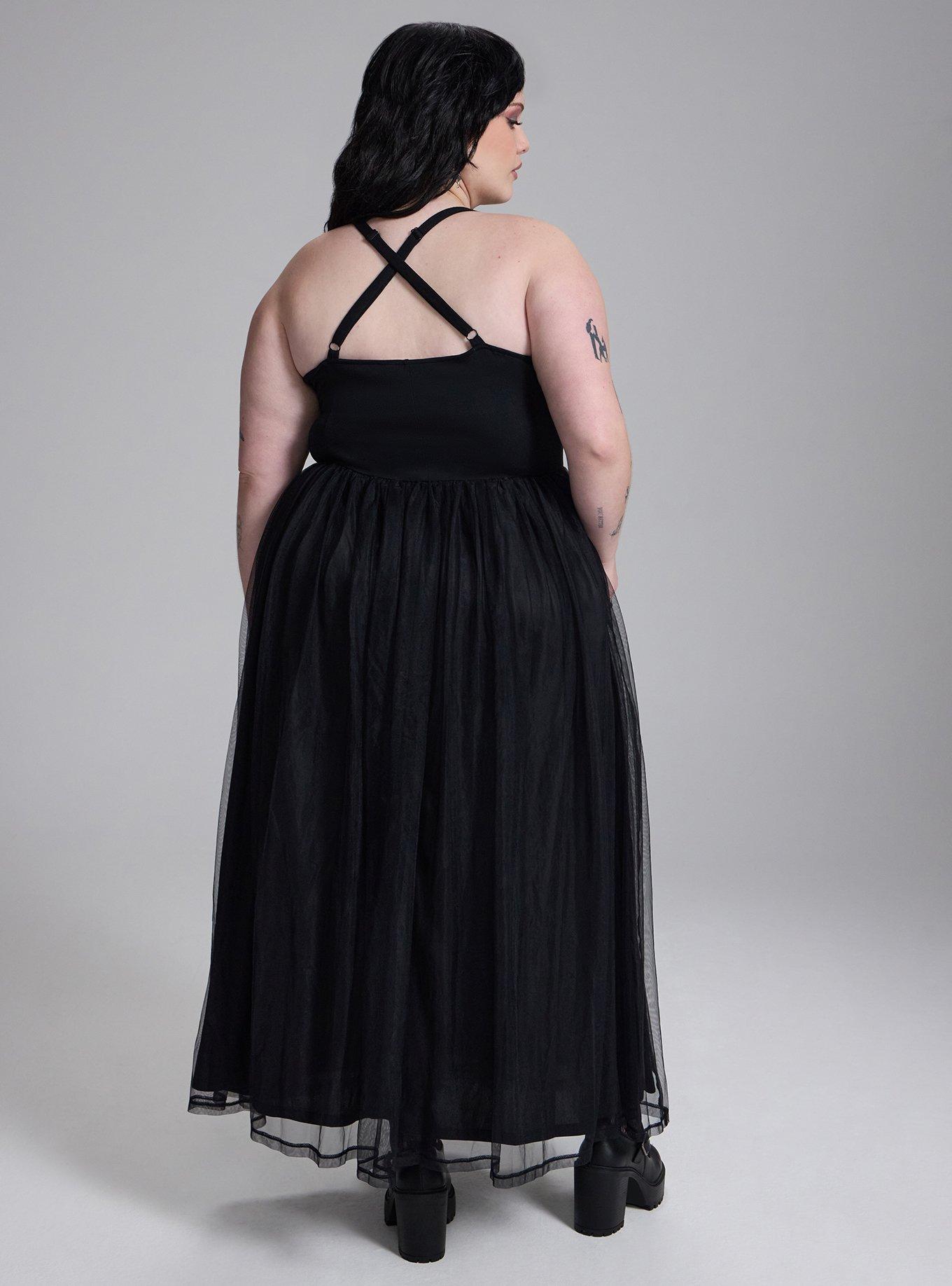 Nightfall Strappy Tulle Skirt Mini Dress, DEEP BLACK, alternate