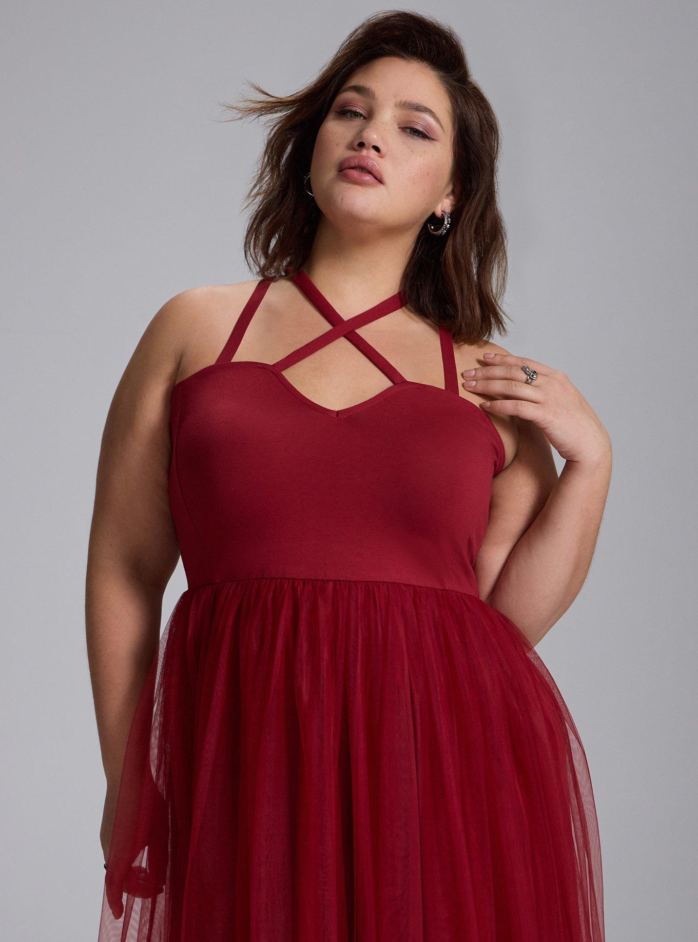 Nightfall Strappy Tulle Skirt Mini Dress, Sun Dried Tomato, alternate