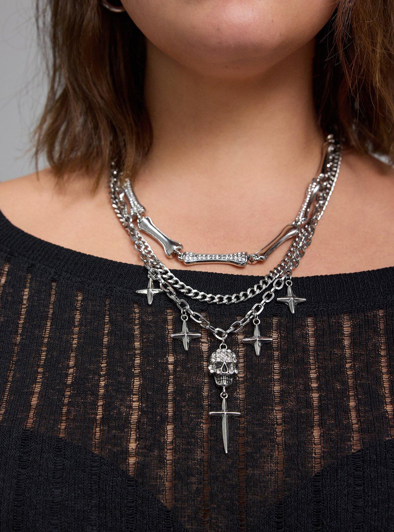 Plus Size Skull Rhinestone Necklace, , alternate