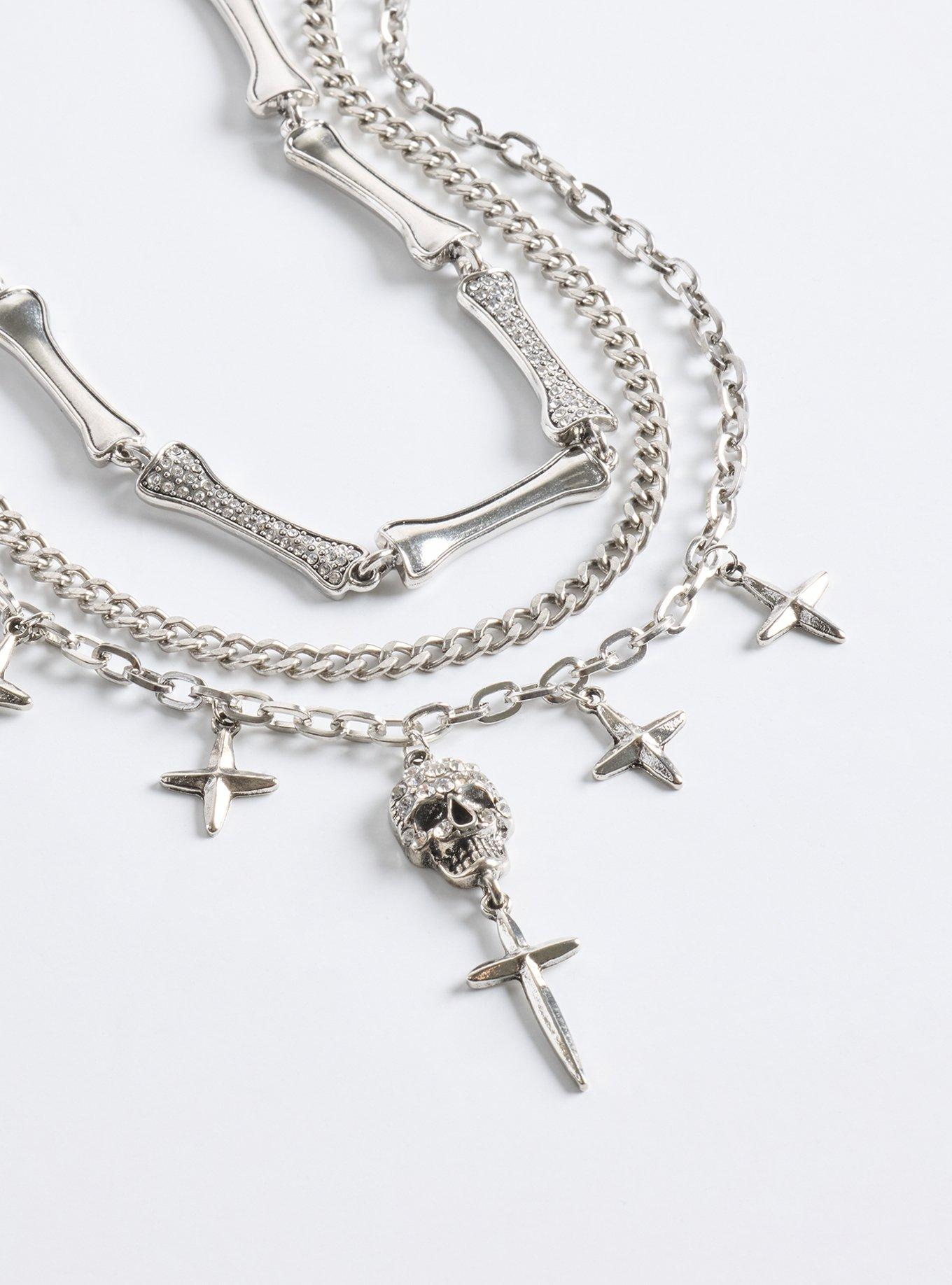 Plus Size Skull Rhinestone Necklace, , alternate