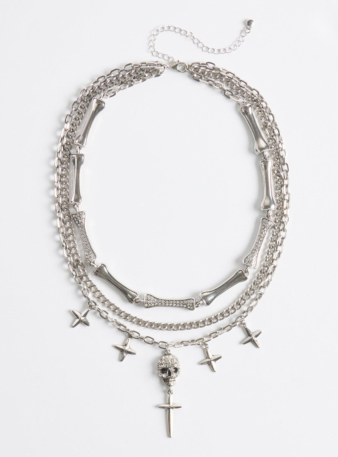 Plus Size Skull Rhinestone Necklace, , hi-res